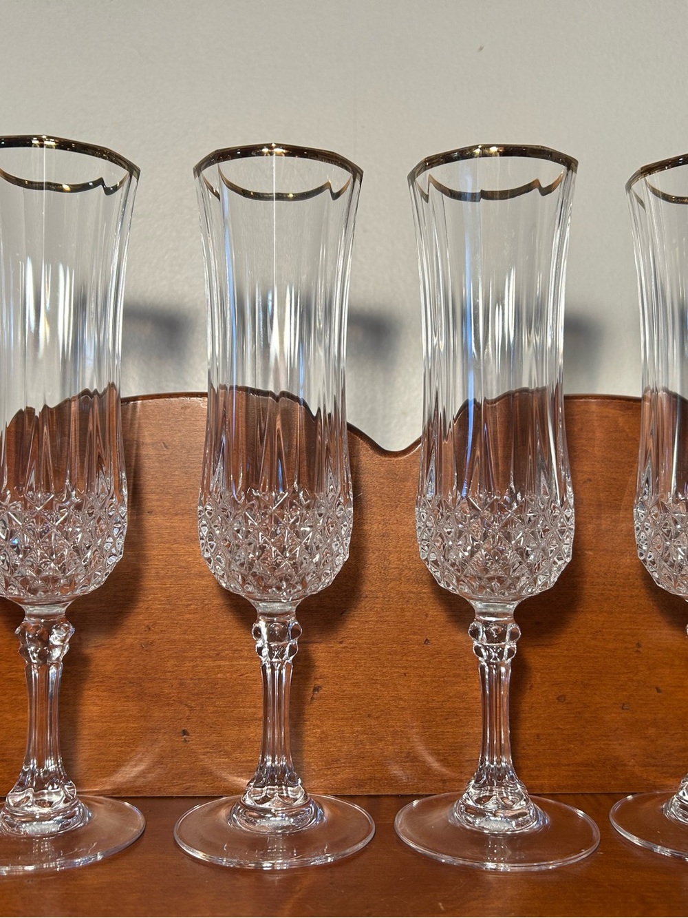 Set of 4 Vintage Cristal D'Arques-Durand Longchamp Champagne Flutes Glasses